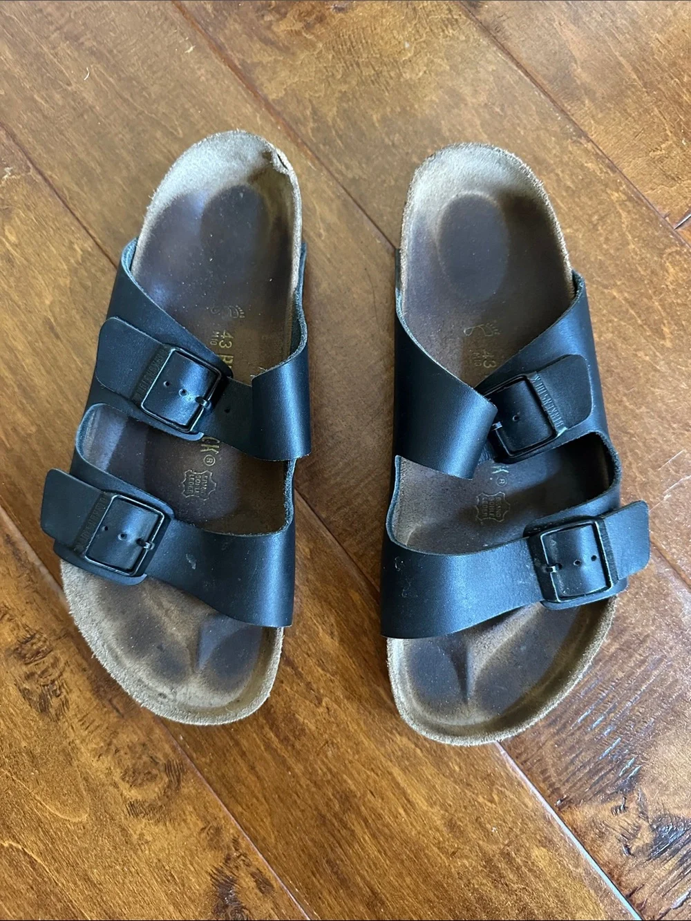 Birkenstock Men EU 43 US 10 10.5 Black Leather Arizona Sandals Slides Shoes
